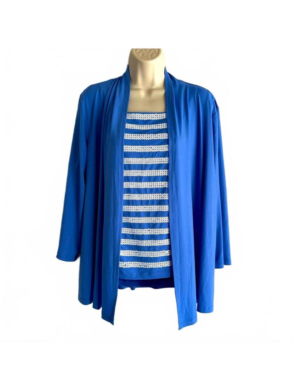 Bob Mackie Wearable Art Two Piece Blue Shacket & Flat Square Sequin Tank | Sz XL